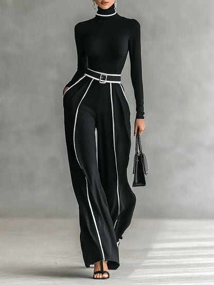 Emma | Conjunto Elegante con Cuello Alto y Pantalón Ancho
