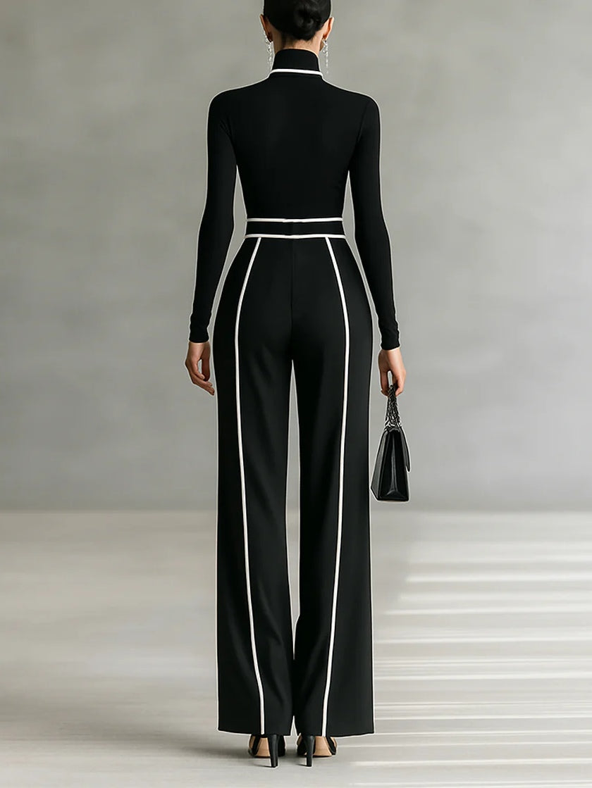 Emma | Conjunto Elegante con Cuello Alto y Pantalón Ancho