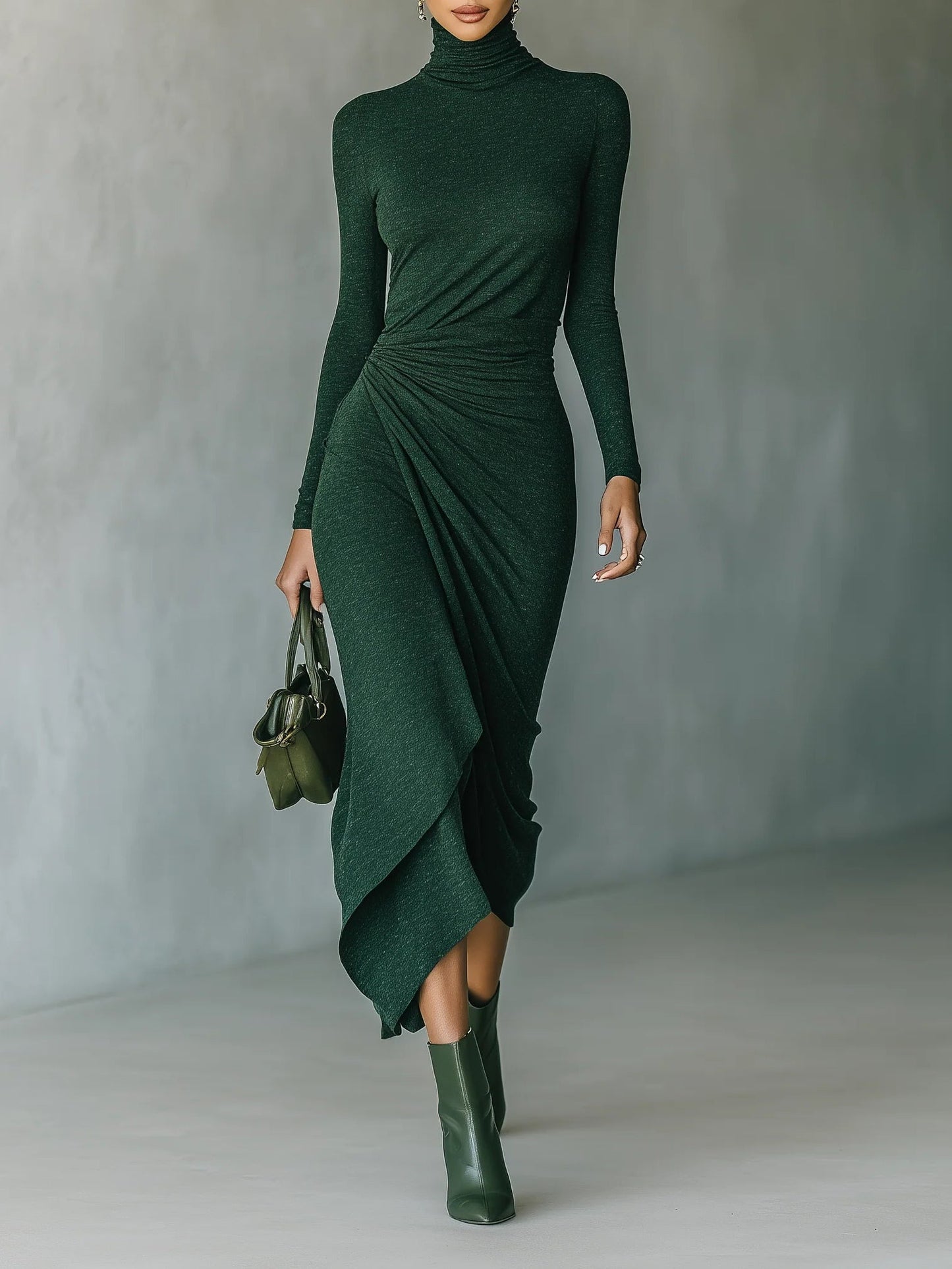 Lenora | Vestido Midi Envolvente Verde con Drapeados