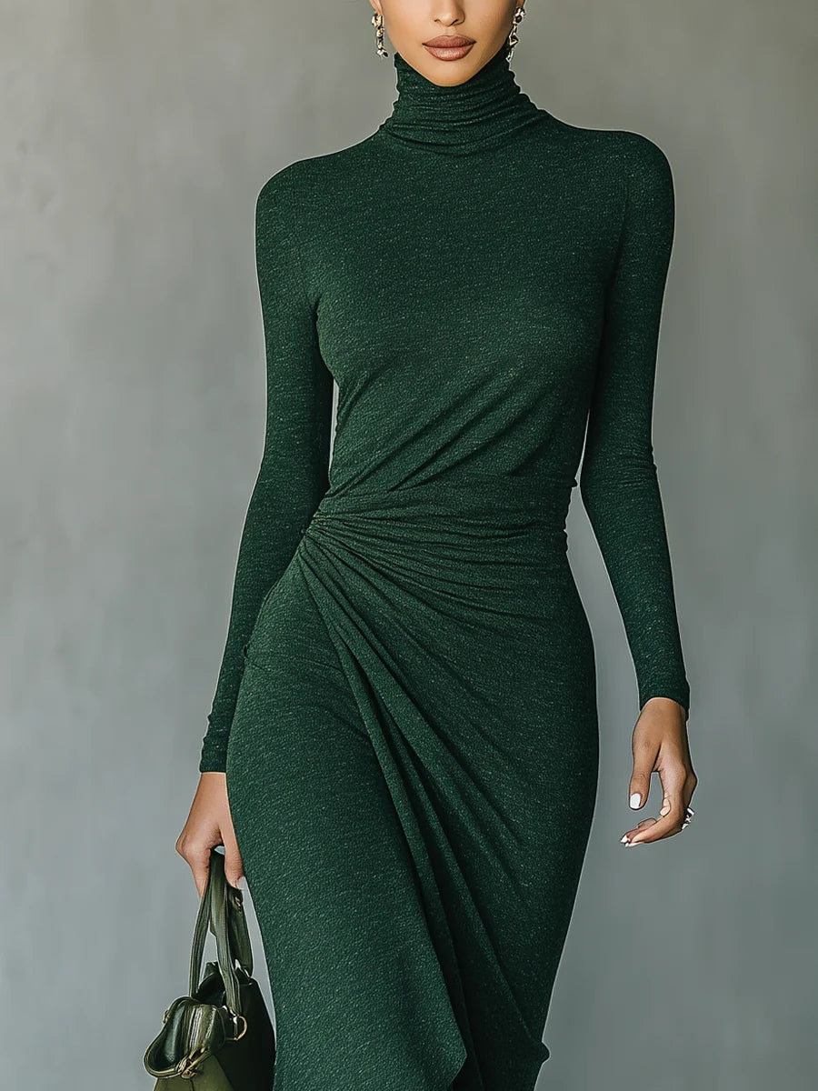 Lenora | Vestido Midi Envolvente Verde con Drapeados