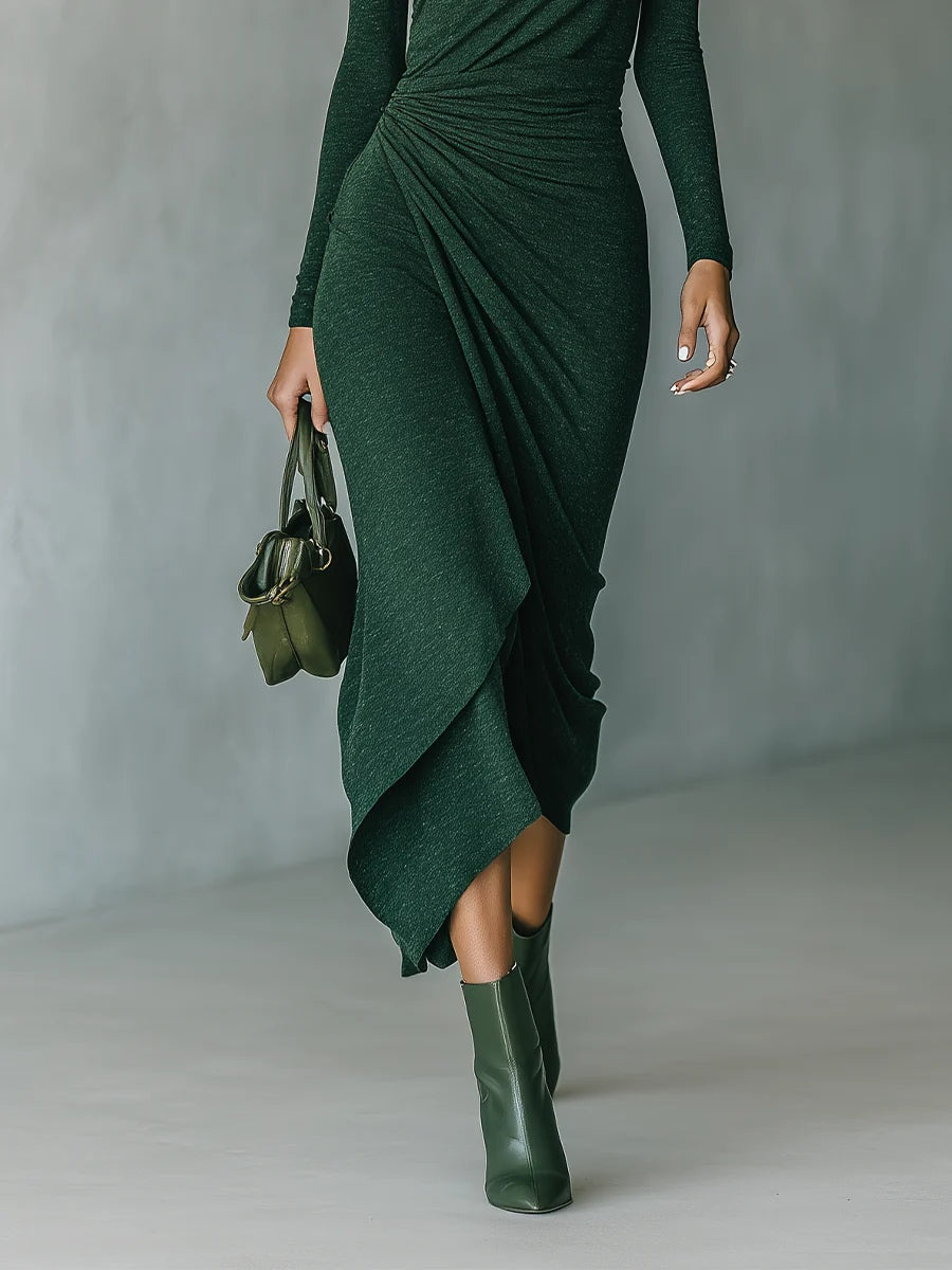Lenora | Vestido Midi Envolvente Verde con Drapeados