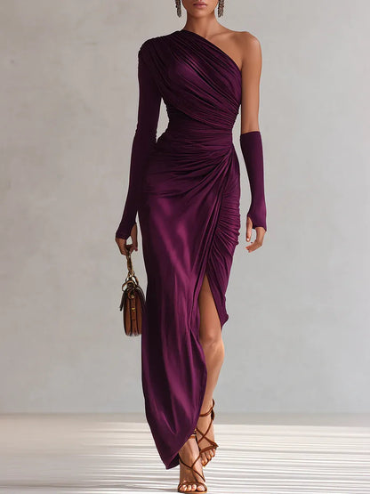 Rosalia | Vestido Maxi Violeta de Un Hombro