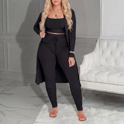 Amarie | Conjunto de Tres Piezas: Cárdigan, Top y Leggings
