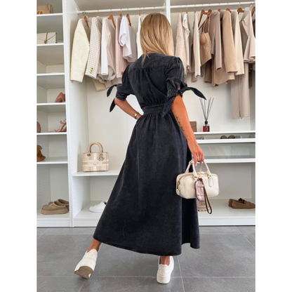 Maelle | Vestido Midi Elegante de Mezclilla con Cuello en V