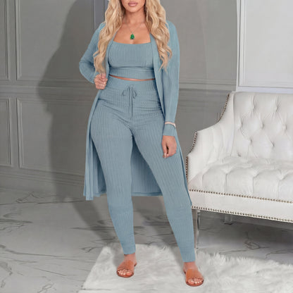 Amarie | Conjunto de Tres Piezas: Cárdigan, Top y Leggings