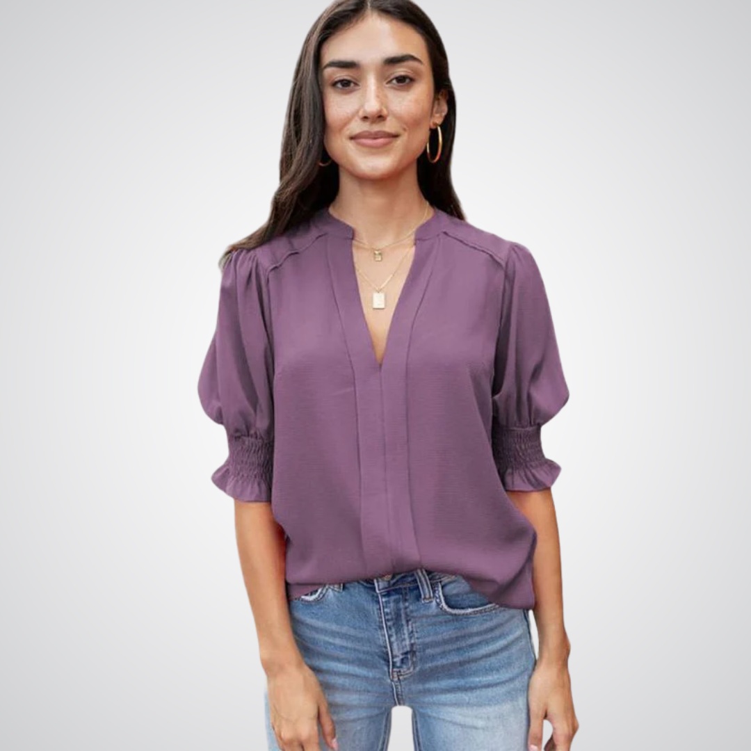 Monica | Blusa Elegante con Cuello en V y Mangas Abullonadas