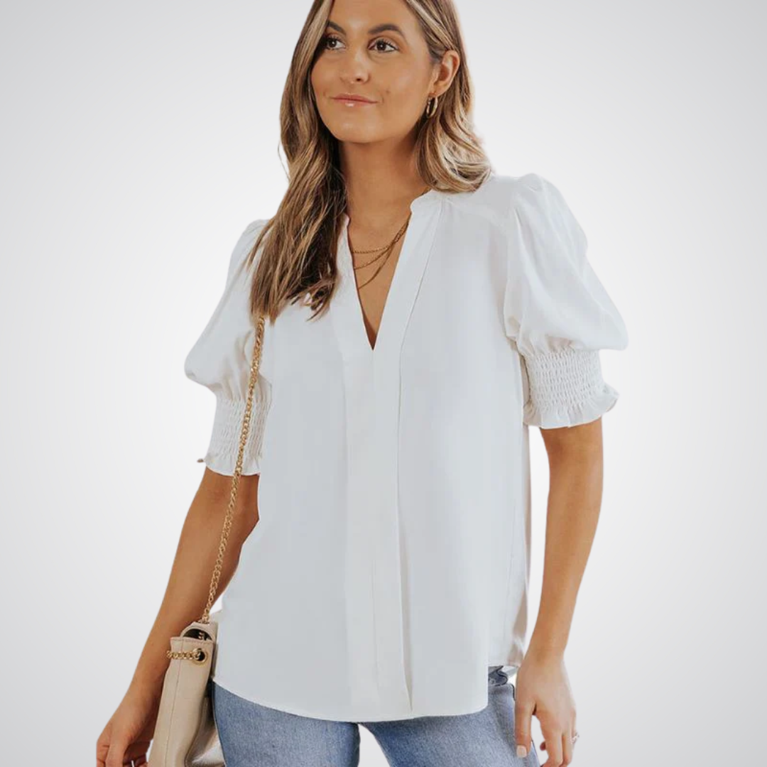 Monica | Blusa Elegante con Cuello en V y Mangas Abullonadas