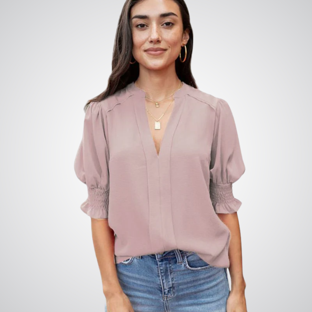 Monica | Blusa Elegante con Cuello en V y Mangas Abullonadas