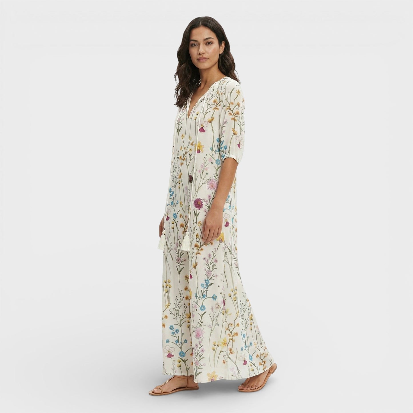Vestido Maxi Boho Escote Pico