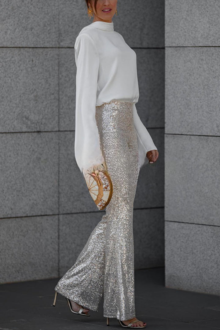 Elea | Pantalón Acampanado de Lentejuelas con Cintura Elástica