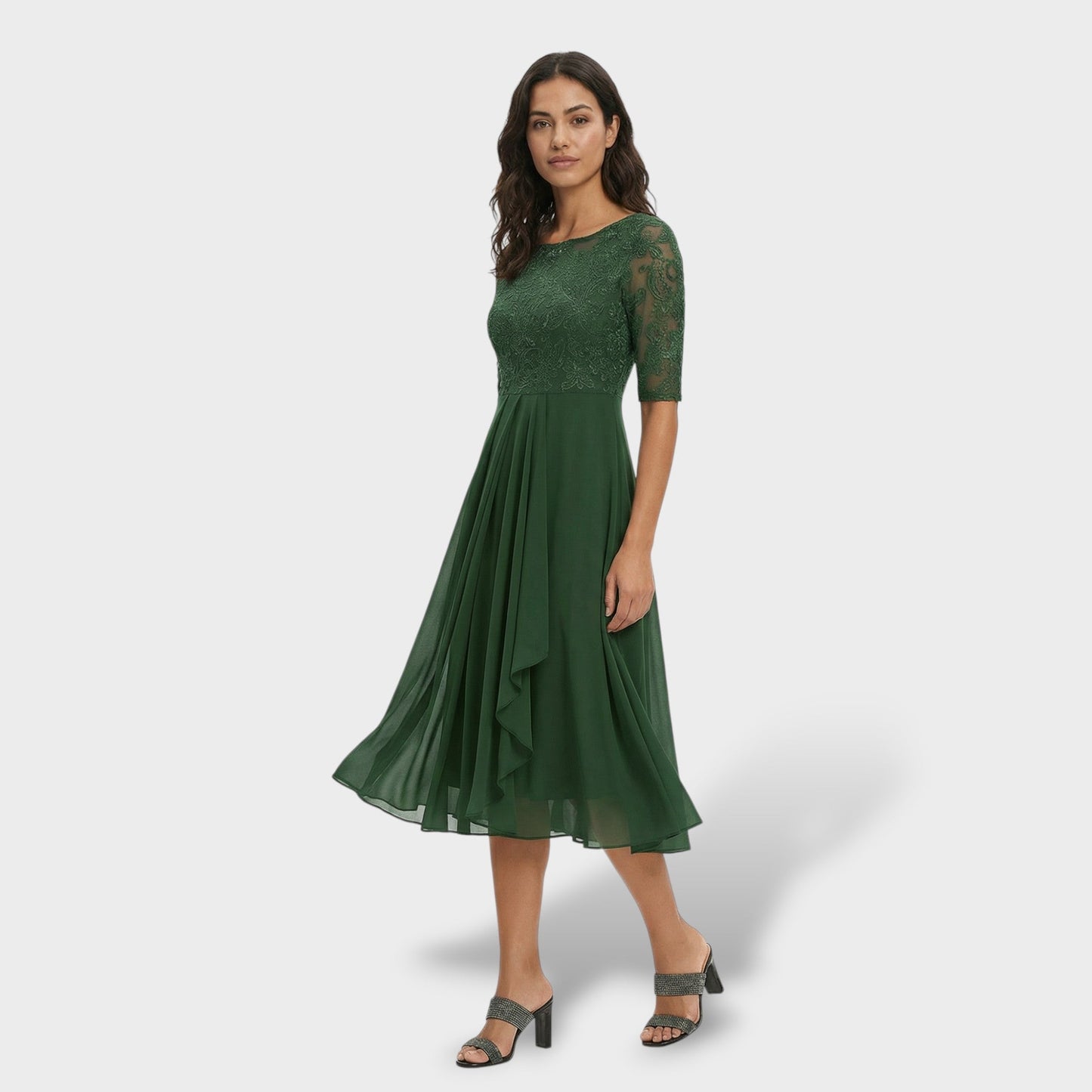Vestido Fiesta Encaje Y Gasa Midi