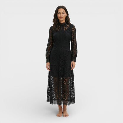 Vestido Midi Encaje Cuello Alto