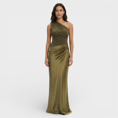 Vestido Maxi Satén Un Hombro