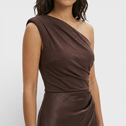Vestido Maxi Satén Un Hombro