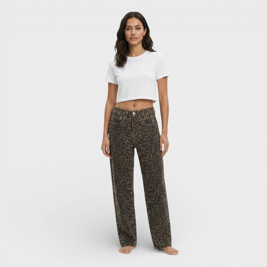 Vaqueros Leopardo Mujer Cintura Alta