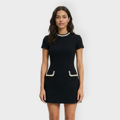 Vestido Mini Mujer Perlas Bolsillos