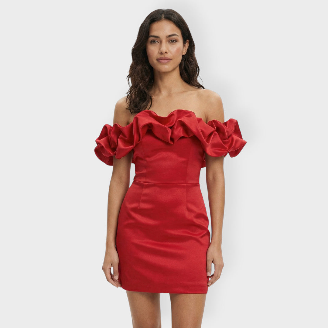 Vestido Fiesta Mujer Satinado Volantes