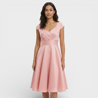 Vestido Midi Rosa Retro Cóctel
