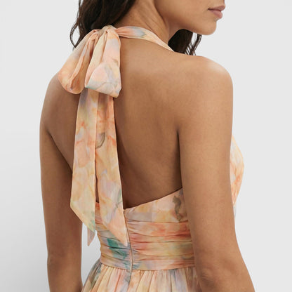 Aurora | Vestido Maxi Estampado Acuarela Halter