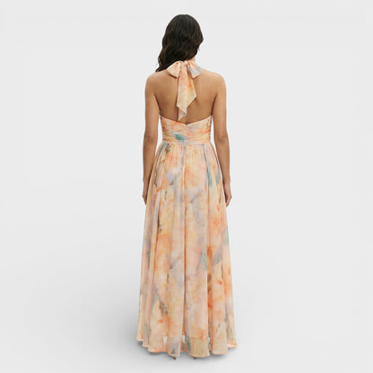 Aurora | Vestido Maxi Estampado Acuarela Halter