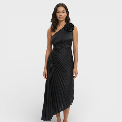 Vestido Maxi Plisado Un Hombro