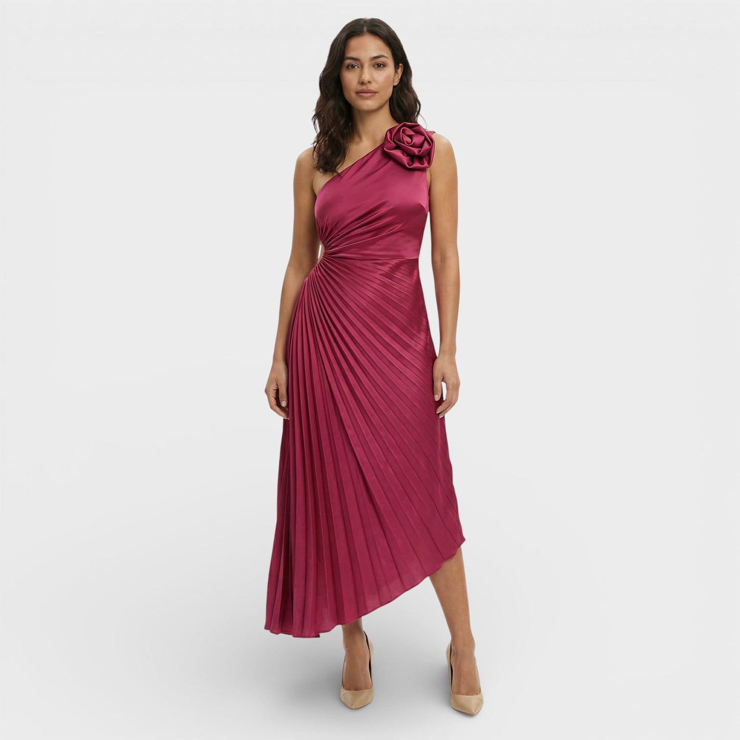 Vestido Maxi Plisado Un Hombro