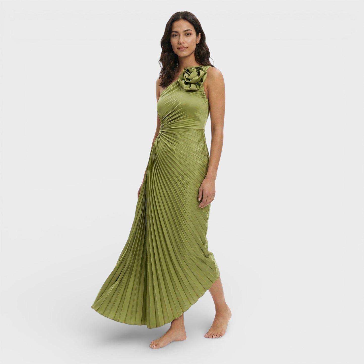 Vestido Maxi Plisado Un Hombro