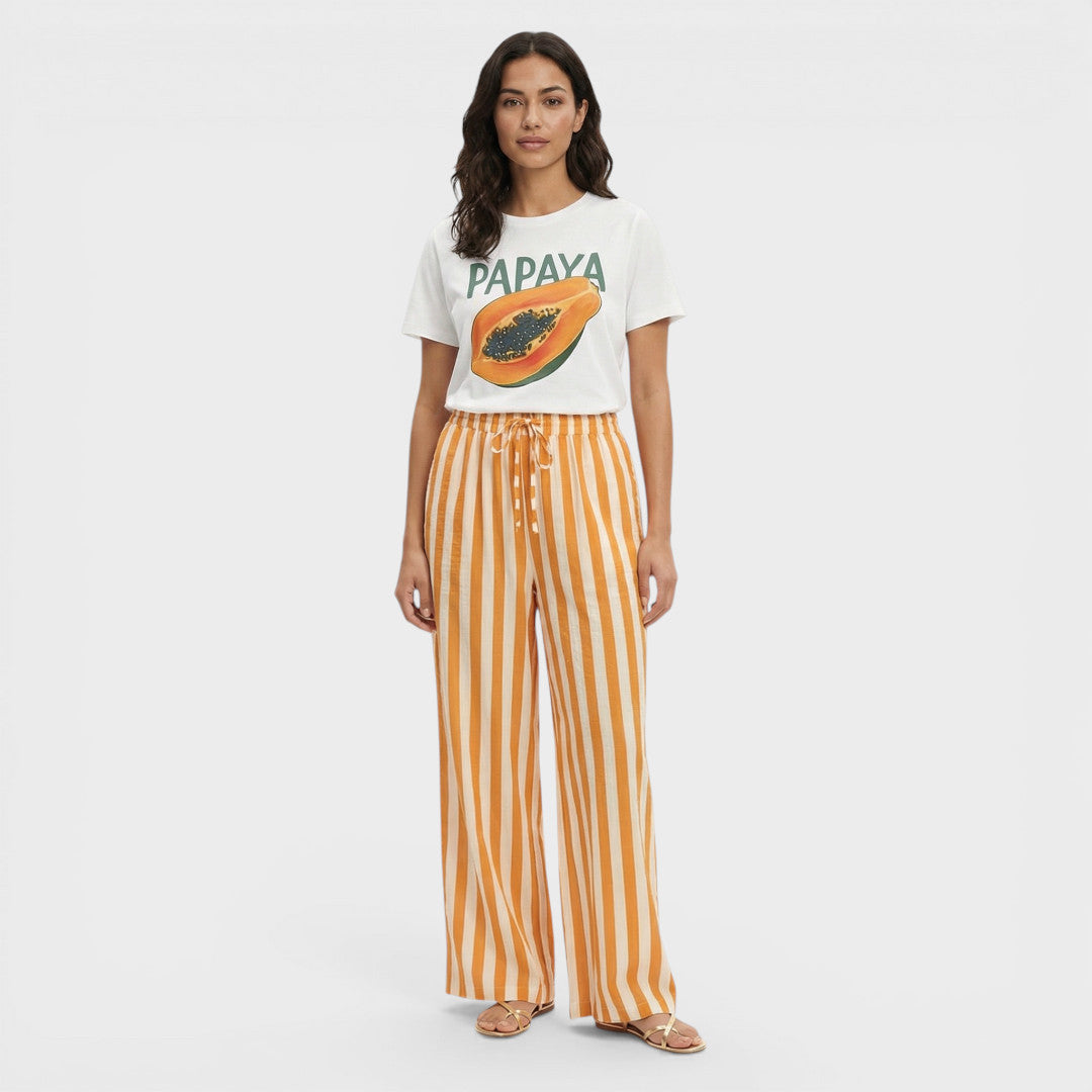 Pantalones Rayas Mujer Cordón Anchos