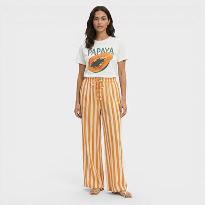 Pantalones Rayas Mujer Cordón Anchos