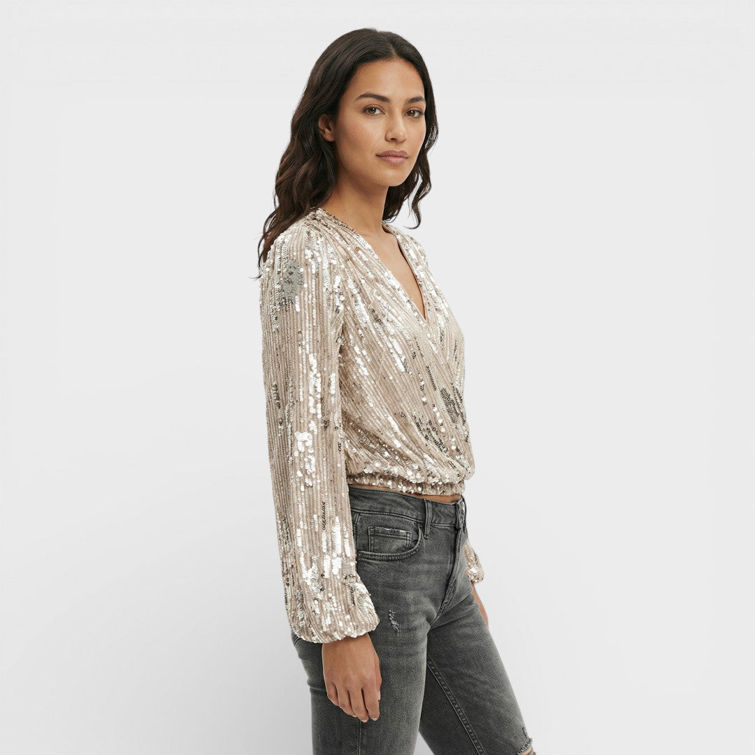 Blusa Lentejuelas Mujer Escote Pico