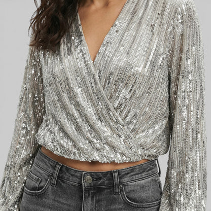 Blusa Lentejuelas Mujer Escote Pico