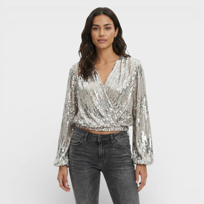 Blusa Lentejuelas Mujer Escote Pico