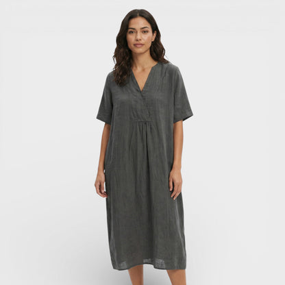 Vestido Midi Algodón Lino Mujer