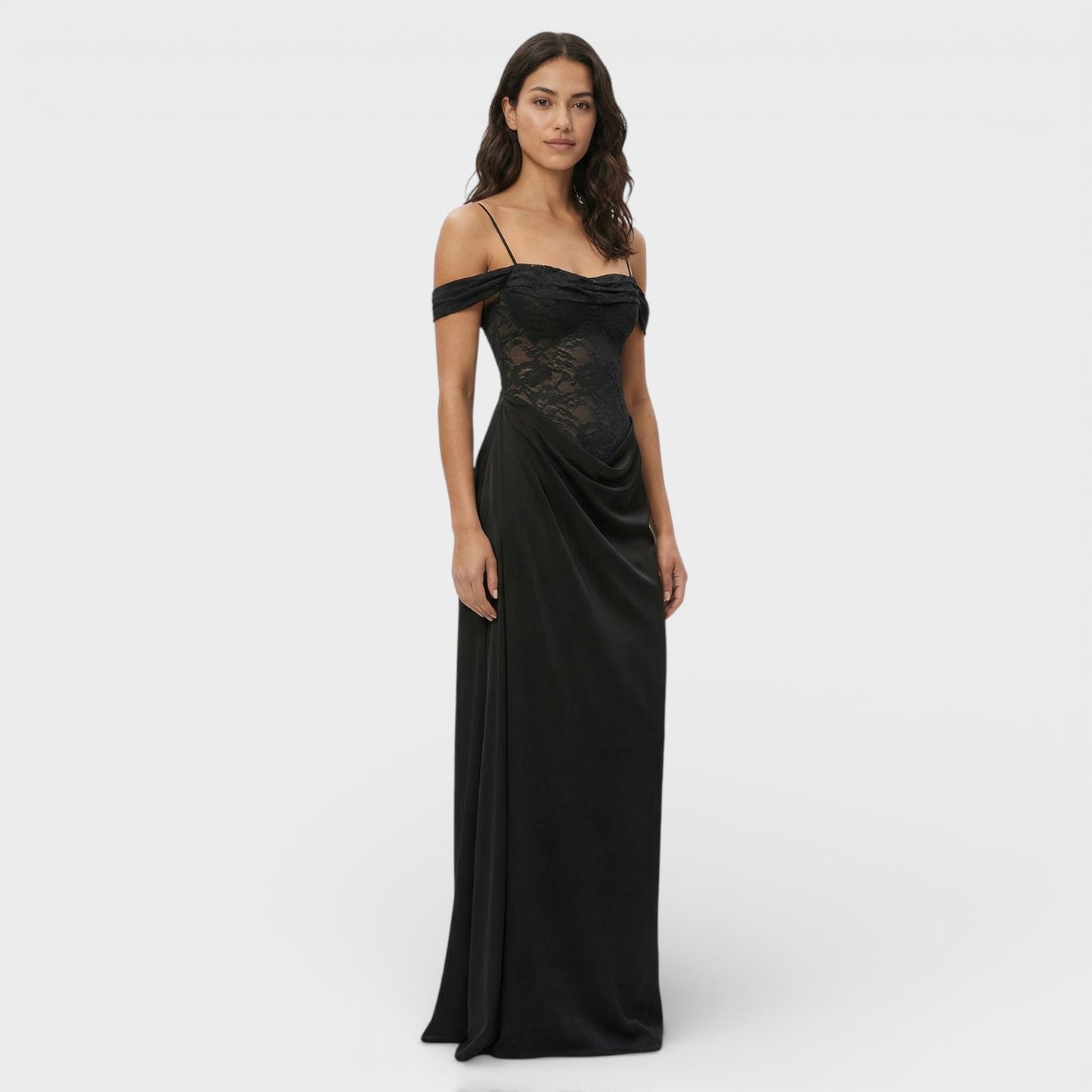 Vestido Largo Encaje Un Hombro Mujer