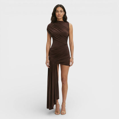 Vestido Mini Asimétrico Fruncido Mujer