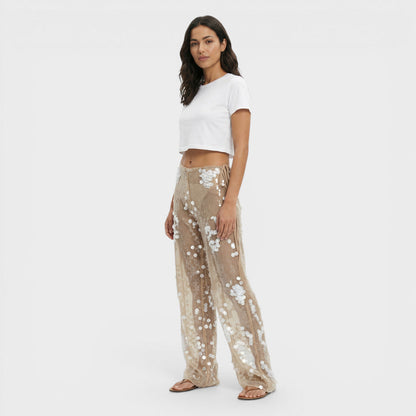 Pantalones Lentejuelas Mujer Pierna Ancha