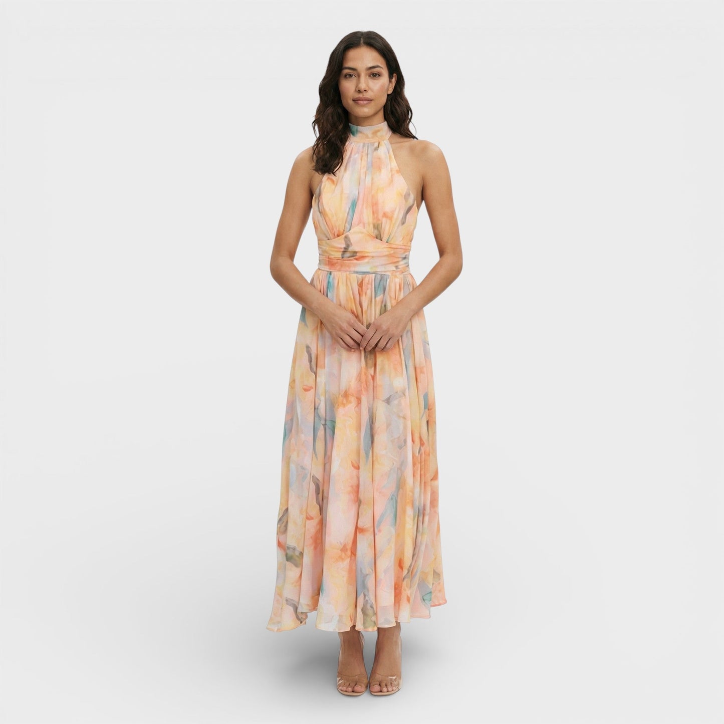 Aurora | Vestido Maxi Estampado Acuarela Halter