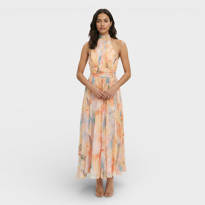 Aurora | Vestido Maxi Estampado Acuarela Halter