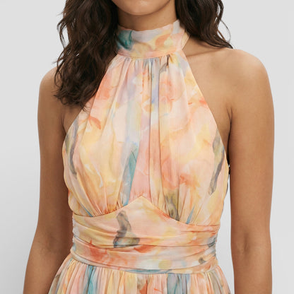 Aurora | Vestido Maxi Estampado Acuarela Halter