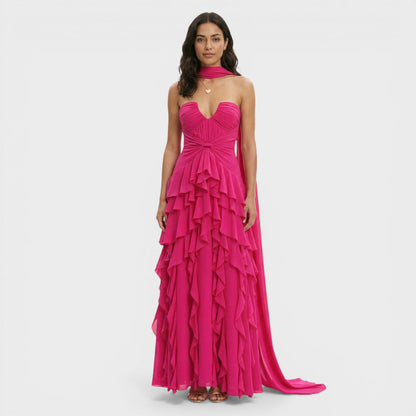 Vestido Largo Fiesta Halter Volantes