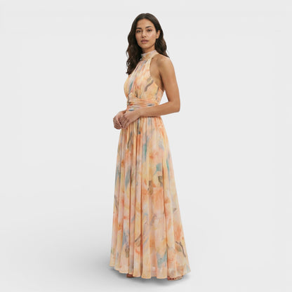 Aurora | Vestido Maxi Estampado Acuarela Halter