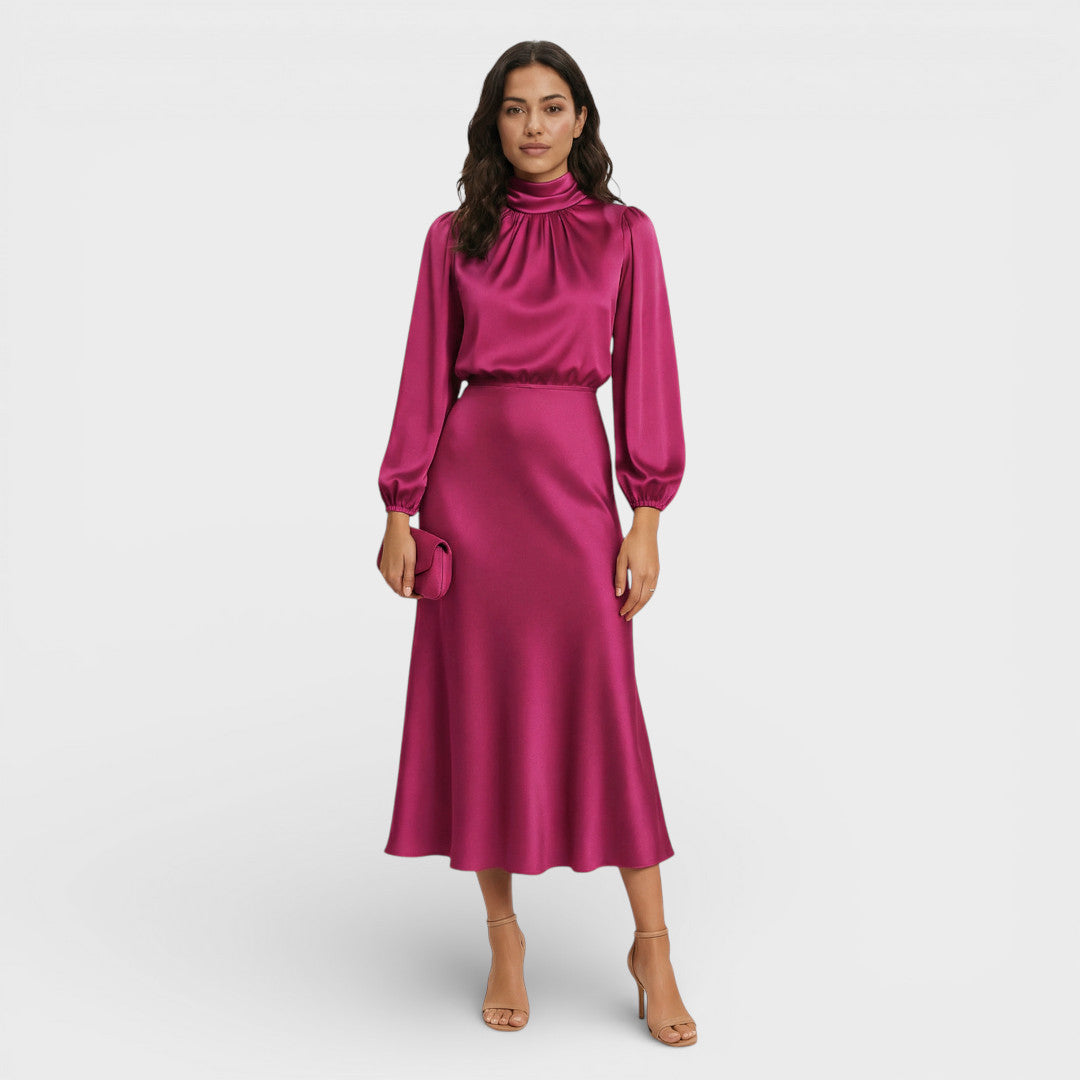 Vestido Midi Mujer Cuello Alto