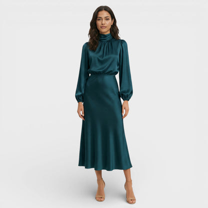 Vestido Midi Mujer Cuello Alto