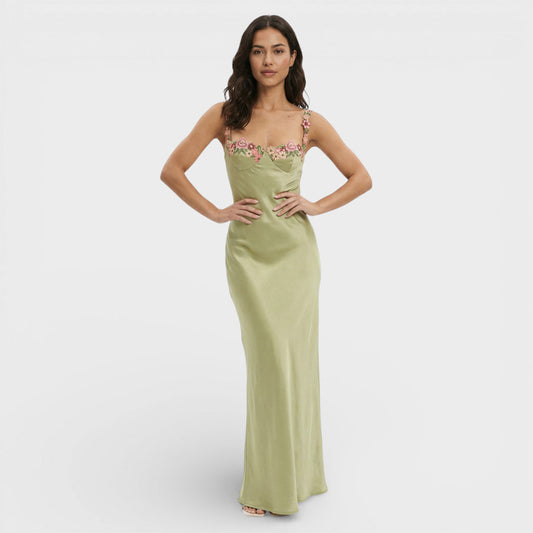 Vestido Largo Mujer Bordado Tirantes