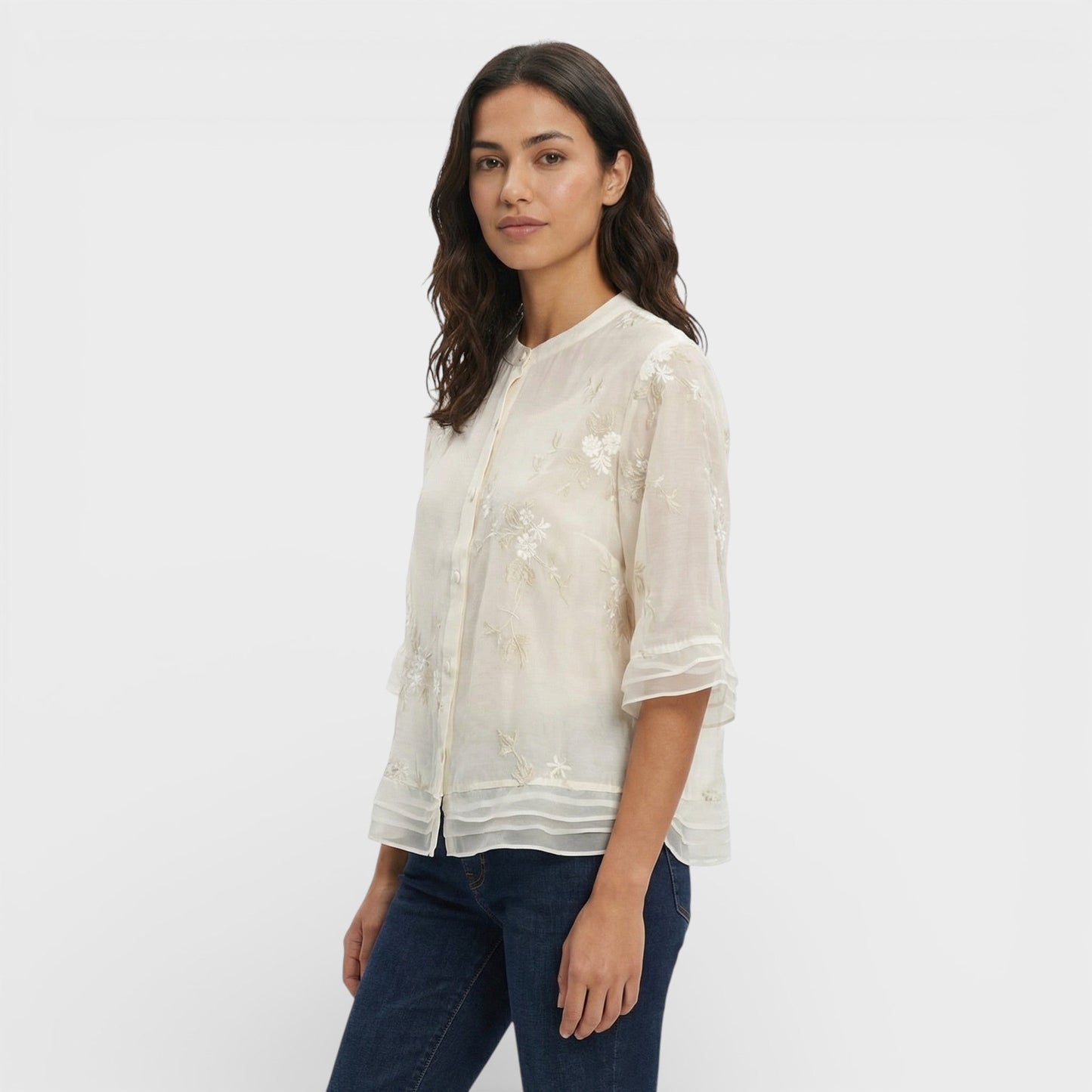 Blusa Bordada Flores Mujer Elegante