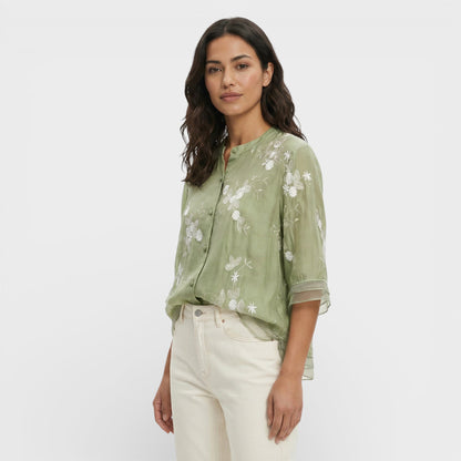 Blusa Bordada Flores Mujer Elegante