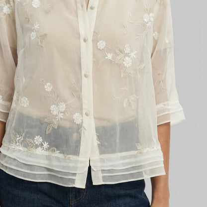 Blusa Bordada Flores Mujer Elegante