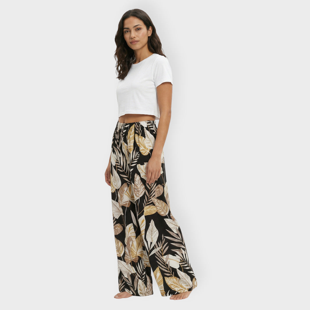 Pantalones Estampados Anchos Mujer Elástica