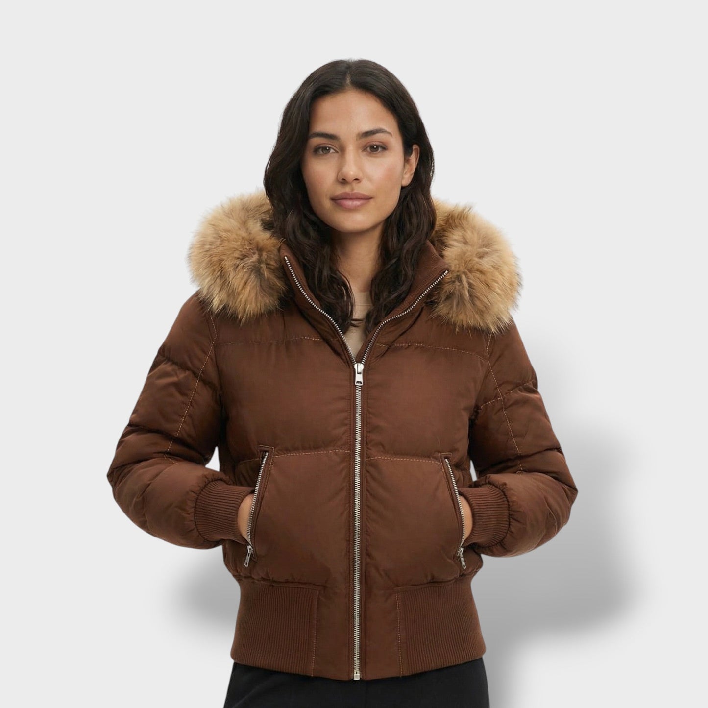 Chaqueta Acolchada con Capucha Pelo Mujer