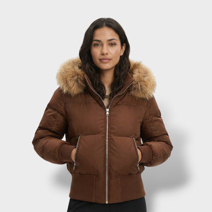 Chaqueta Acolchada con Capucha Pelo Mujer